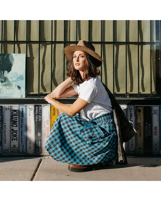Zenzee Blue Gingham Linen Cargo Skirt