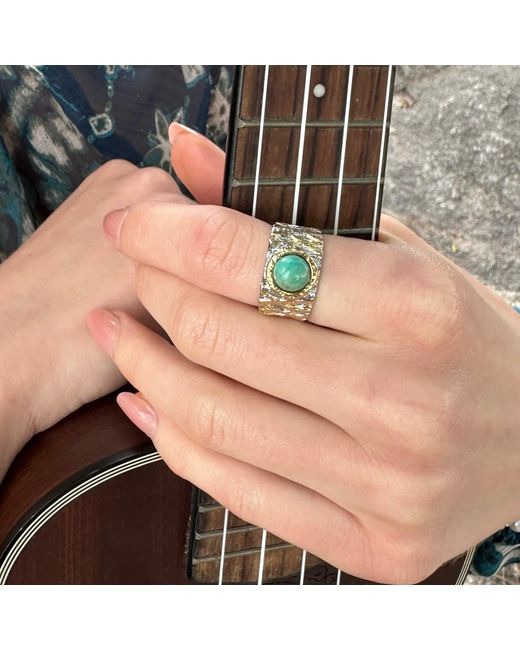 Farra Green Stone Platinum Plated Brass Adjustable Ring