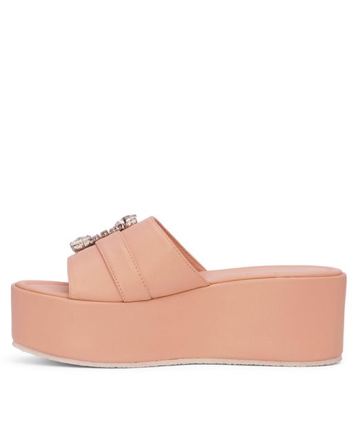 Beautiisoles by Robyn Shreiber Made in Italy Pink Neutrals Dita Baby Leather Comfortable Wedge Platform Mule Beach Pool Slide Sandal