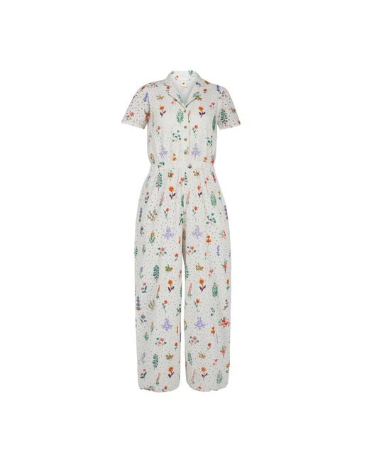 Em & Shi White Summer Herbs Jumpsuit