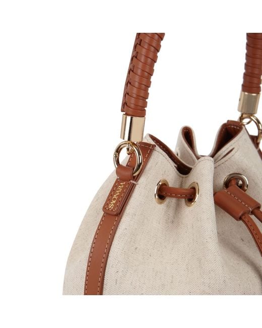 Saonara Brand Pink Bucket Bag Linen Caramel Leather