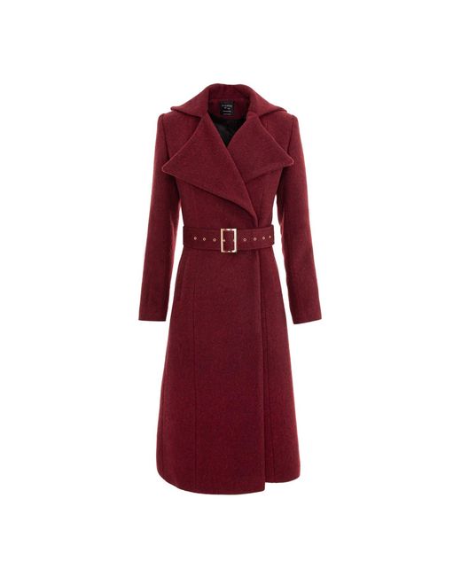 AVENUE No.29 Red Double Breasted Midi Length Wool Coat With Belt