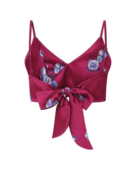 Sophie Cameron Davies Red Berry Floral Silk Crop Top