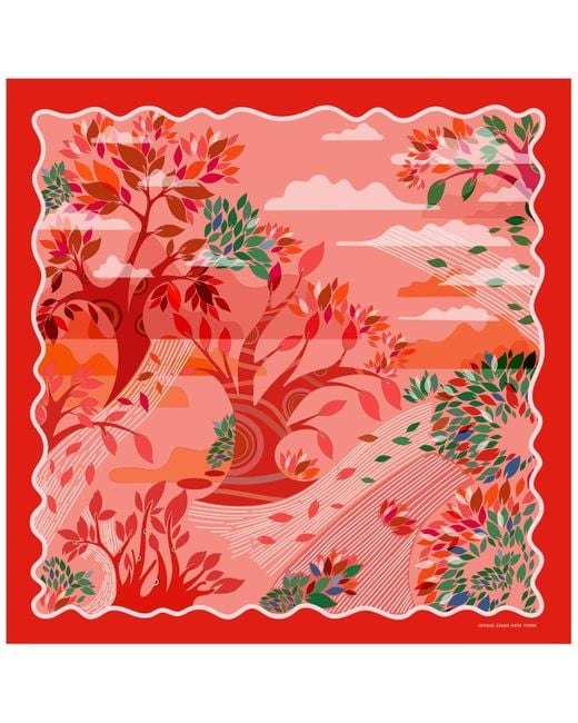 Jessie Zhao New York Red Double Sided Silk Scarf Crossing