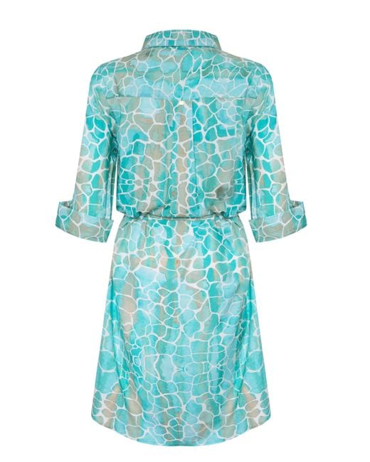 Sophia Alexia Blue Aqua Pebbles Zanzibar Shirt Dress