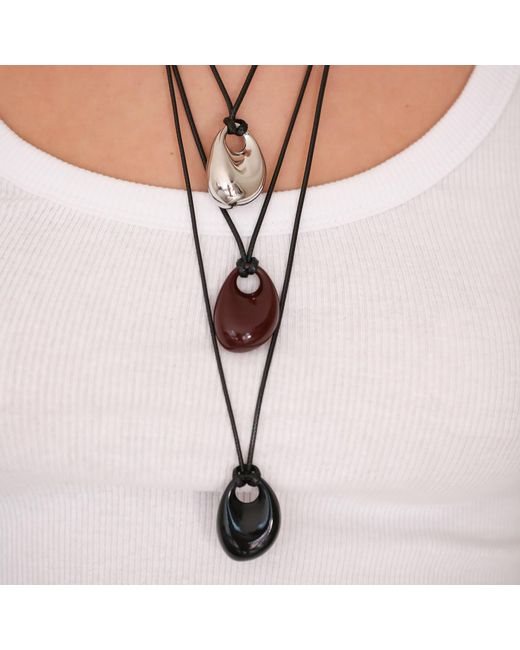 Miss Cecilia Red Oval Pebble Cord Necklace