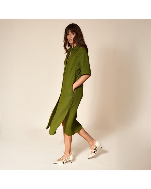 Gunda Hafner Ltd Green Short Sleeve Linen Shirtdress