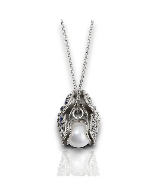 Daneila Léon White Sterling Freshwater Pearl, Sapphires & Diamonds Pendant