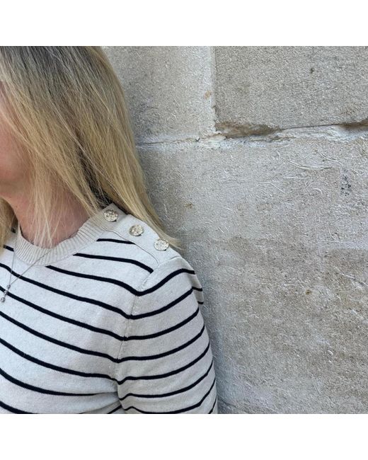 Nuvv Collection White Neutrals Short Sleeve Striped Knit Top