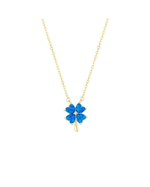 Spero London Blue Opal Four Leaf Clover Sterling Necklace