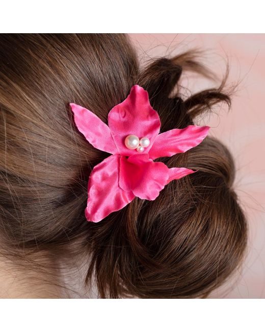 The Pink Reef Hot Pink Silk Orchid French Clip Hair Barrette