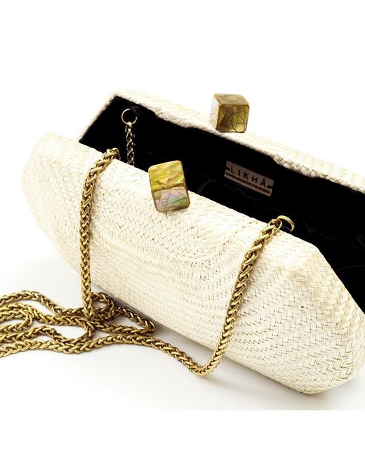LIKHÂ Metallic Sarsuela Handwoven Clutch Oat