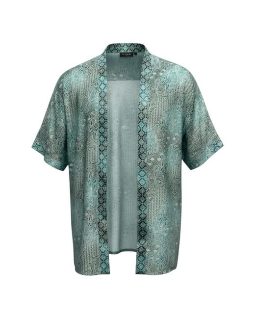 ORIGIN OF HEARTS Green Blu Satin Kimono Cardigan For Elevated Layering for men