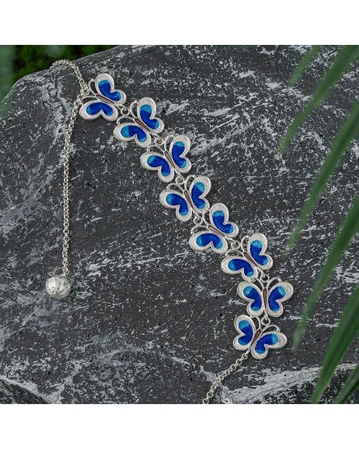 Far East Jewelry Blue Handmade Orchid Butterfly Necklace & Enamel