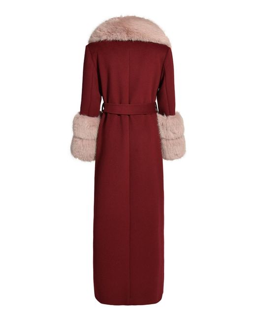 Hortons England Red Mayfair Cashmere Coat Burgundy Fur