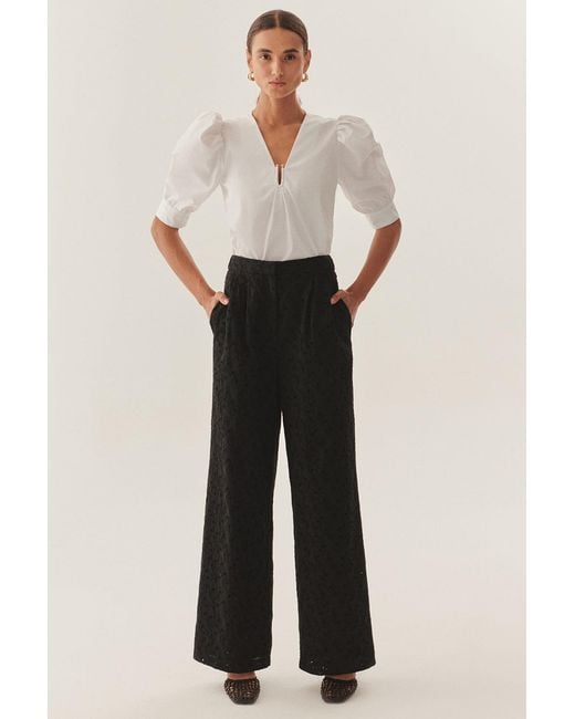 Exquise Black Broderie Anglaise Fabric Pants