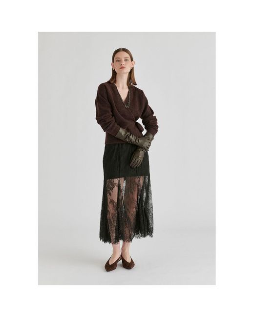 Paisie Black Two-Piece Lace Skirt With Godet Paneling
