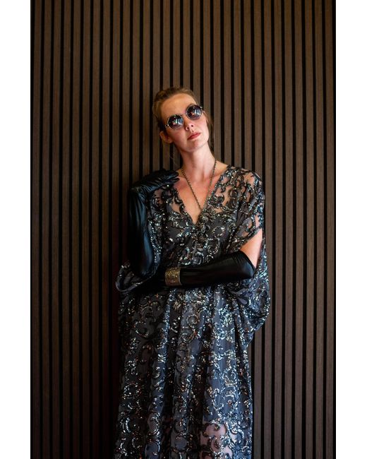 Jennafer Grace Gray Empire Sequin Caftan Kaftan Dress