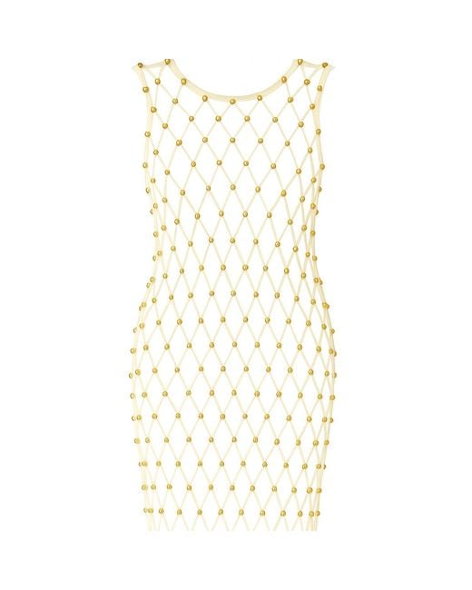 Live Kolibri White Hand-Woven Crochet Dress With Beads