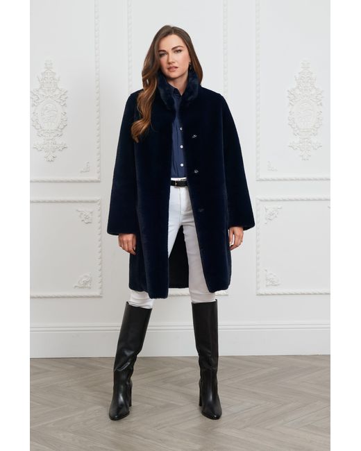 ISSY LONDON Blue Jackie Faux Shearling Coat Midnight