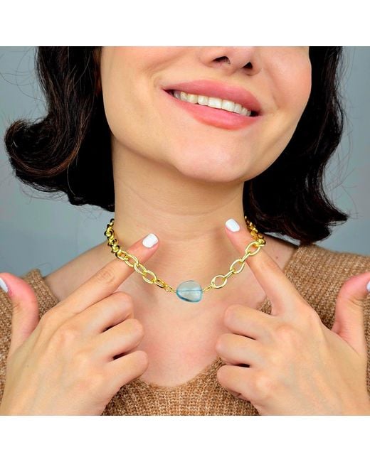 Harfi Blue Aquamarine March Birthstone Statement Pendant Necklace