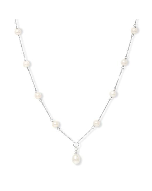 Pearls of the Orient Online Metallic Gratia Fine Chain Necklace With Cultured Freshwater Pearls & Pendant Drop