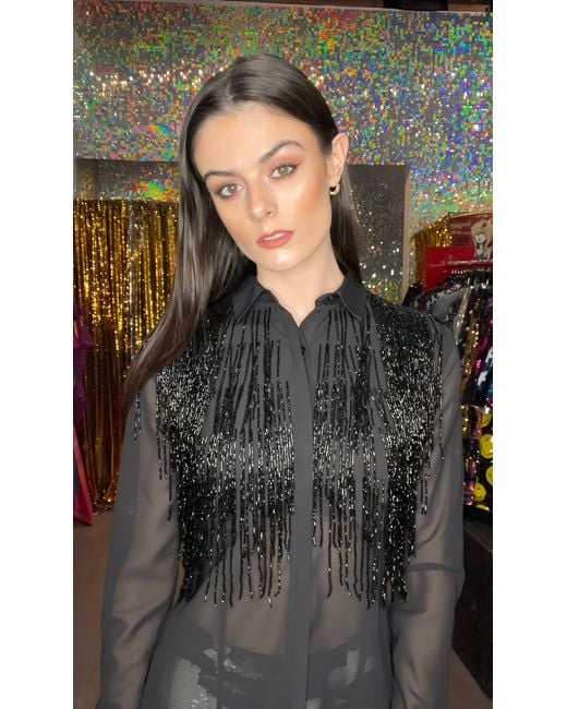 Any Old Iron Blue Beaded Fringe Shirt