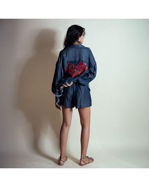Style Junkiie Blue Heart Stringed Tencel Shorts