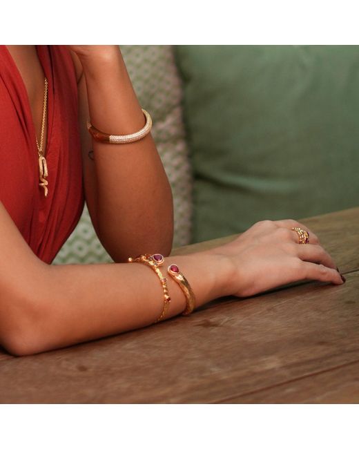 Ebru Jewelry Metallic Ruby Stone Gold Cuff Bracelet