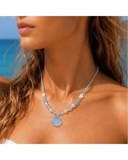 Ormiro Blue Venus Aquamarine Shell Beaded Necklace