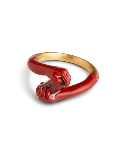 Kasun Red Love On Your Hand – Enamel And Mozambique Garnet