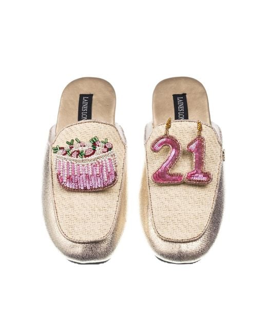 Laines London Pink Neutrals Classic Mules With 21St Birthday & Cake Brooches