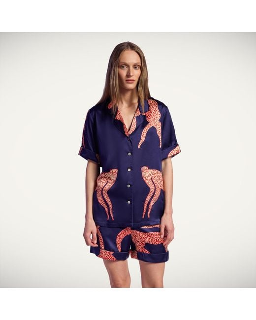 Pola Brand Blue Mulberry Silk Short Pyjama Set