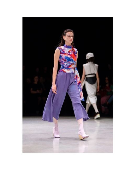 Julia Allert Purple Designer Blouse With Mock Neck Colorful Print