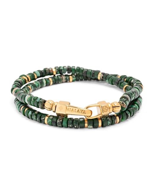 Nialaya Green Dark Malachite Heishi Wrap Bracelet for men