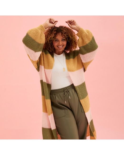 Cara & The Sky Natural Ricci Stripe Lofty Maxi Cardigan Camel