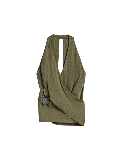 Nocturne Green Neutrals Asymmetric Halter Wrap Top