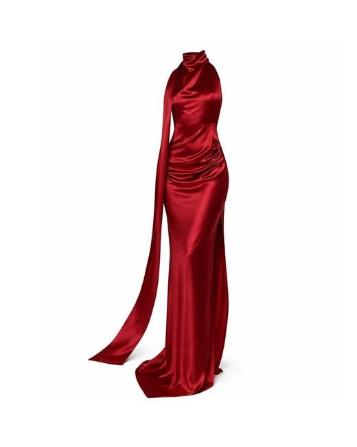 Moda Glam Red Muse Cowl Neck Open Back Gown