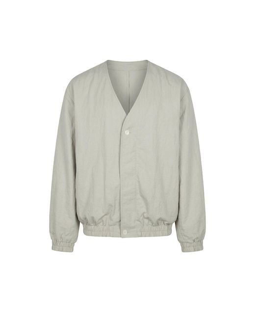 Modenaire Gray Neutrals Collarless Bomber Jacket Relaxed Fit Soft Structure for men