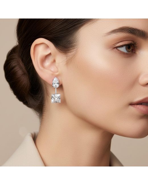 Maison De Gala Metallic Pear & Square Crystal Drop Earrings