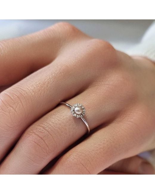 Lee Renee Metallic Dahlia Bud Freshwater Pearl Ring – Silver