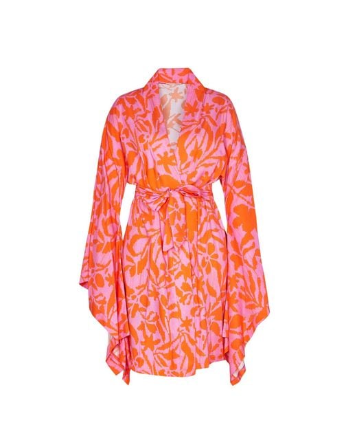 By Felizia Red Zayana Floral Print Kimono