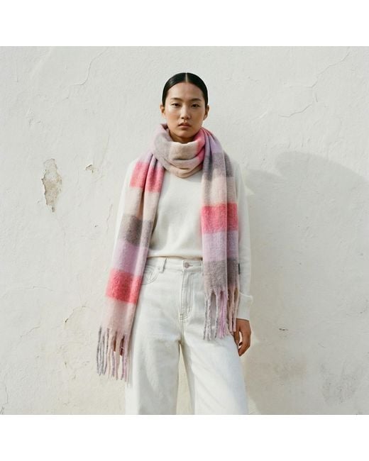 Chanel Joan Elkayam Pink Checkered Large Fringed Cashmere-Blend Winter Scarf