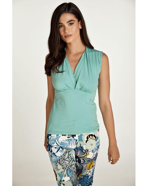 Conquista Green Mint Sleeveless Faux Wrap Top