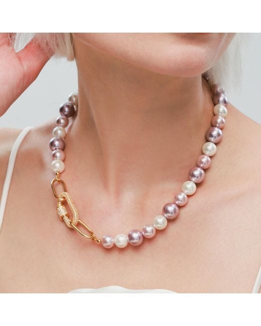 Classicharms Metallic Large Shell Pearl Necklace With Gem-Encrusted Carabiner Lock