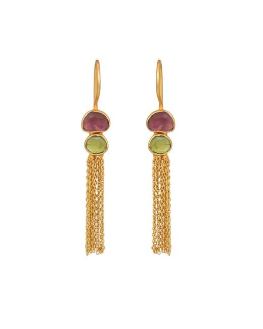 Opium Jewels Metallic Fine Chain Earrings With Tourmalines