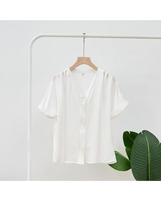 Soft Strokes Silk White Pure Mulberry Silk Top Regular Fit