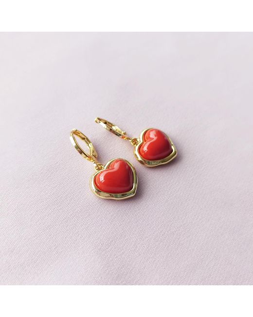 POPORCELAIN Red Porcelain Heart Drop Earrings
