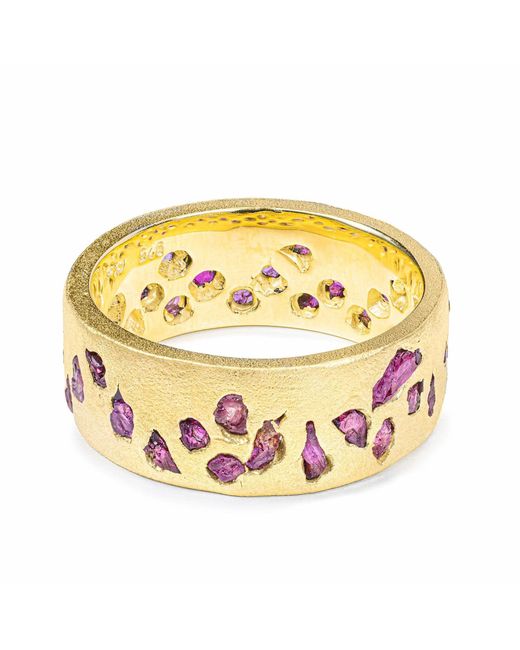 German Kabirski Metallic Pyra Plated Band Ring With Raw Ruby