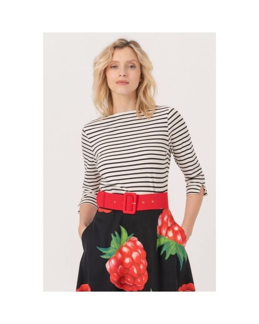 Marianna Déri Multicolor Top With Boat Neckline-Cream Striped